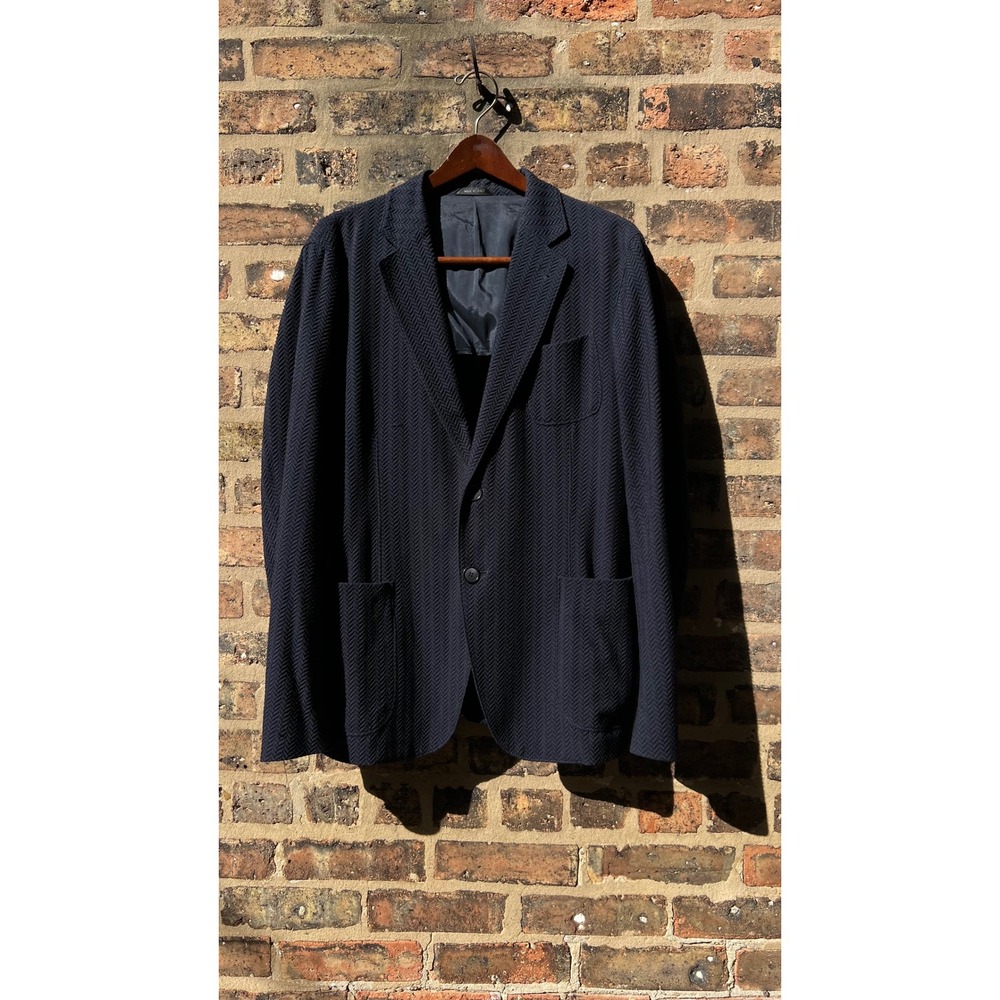 Giorgio Armani Uptown Navy Blue Chevron Matelasse Knit Blazer Jacket 44R Italy